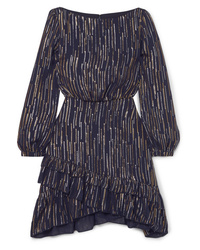 Saloni Felicia Ruffled Striped Silk And Lurex Blend Dress