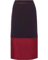 Navy Vertical Striped Silk Pencil Skirt