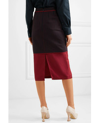 Sies Marjan Gisela Layered Striped Twill And Silk Satin Midi Skirt