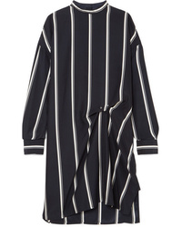 Navy Vertical Striped Silk Shift Dress
