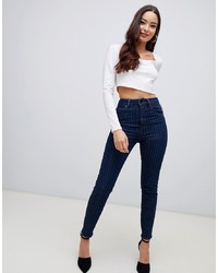 ASOS DESIGN Recycled Super High Rise Firm Skinny Jeans In Indigo Pinstripe