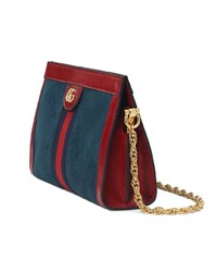 Gucci Red And Navy Ophidia Small Suede And Leather Shoulder Bag