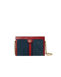Gucci Red And Navy Ophidia Small Suede And Leather Shoulder Bag