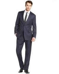 Tommy Hilfiger Navy Blue Striped Wool Two Button Flat Front Suit
