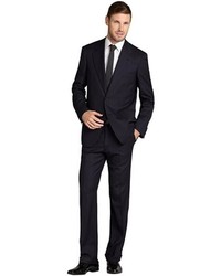 Brioni Navy Pin Stripe Wool Two Button Suit With Flat Front Pants