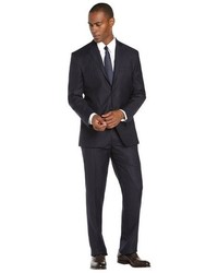 Saint Laurent Yves Navy Tonal Stripe Wool 2 Button Suit With Flat Front Pants