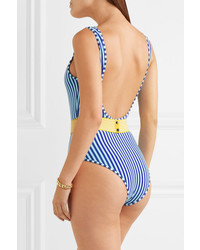Diane von Furstenberg Belted Striped Swimsuit Azure