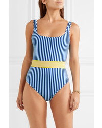 Diane von Furstenberg Belted Striped Swimsuit Azure