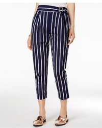 Navy Vertical Striped Tapered Pants