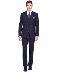 Brooks Brothers Regent Fit Navy Bold Stripe Three Piece 1818 Suit