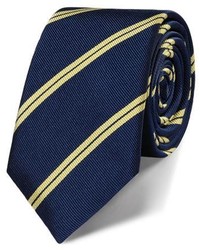 Charles Tyrwhitt Classic Slim Navy And Lemon Double Stripe Tie