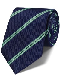 Charles Tyrwhitt Navy And Green Silk Classic Double Stripe Tie