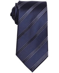 Yves Saint Laurent Navy And Grey Striped Silk Tie