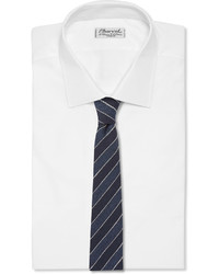 Brunello Cucinelli Navy Striped Cotton And Linen Blend Tie