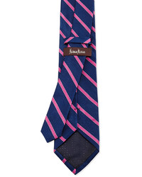 Neiman Marcus Striped Silk Tie Navyfuchsia