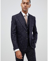 MOSS BROS Moss London Premium Skinny Suit Jacket In 100% Wool Boucle Stripe