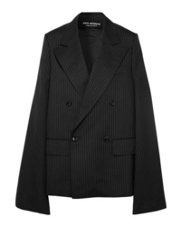 Navy Vertical Striped Wool Double Breasted Blazer