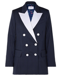 Racil Casablanca Double Breasted Med Striped Wool Blend Crepe Blazer