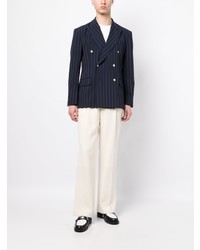 Late Checkout Pinstriped Double Breasted Wool Blazer