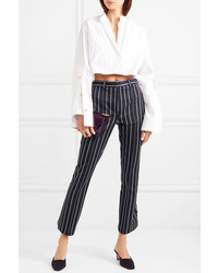 Rokh Button Detailed Striped Wool And Cotton Blend Pants