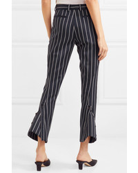 Rokh Button Detailed Striped Wool And Cotton Blend Pants