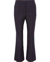 Navy Vertical Striped Wool Flare Pants