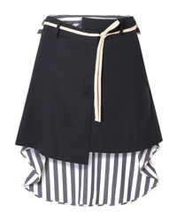 Navy Vertical Striped Wool Mini Skirt