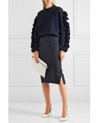 Victoria Beckham Pinstriped Wool Pencil Skirt Navy