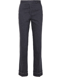 Navy Vertical Striped Wool Skinny Pants