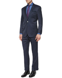 BOSS Classic Fit Striped Two Piece Wool Suit Navy