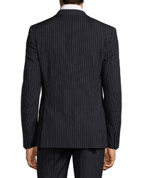 Versace Collection Slim Fit Pinstripe Two Piece Wool Suit Navy