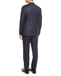 Armani Collezioni G Line Sharkskin Wool Two Piece Suit Navy