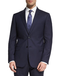 Armani Collezioni G Line Striped Two Piece Wool Suit Blue