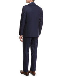 Canali Textured Stripe Super 140s Impeccabile Wool Two Piece Suit Navy Blue