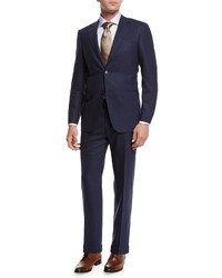 Canali Textured Stripe Super 140s Impeccabile Wool Two Piece Suit Navy Blue