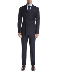 Armani Collezioni Wide Stripe Double Breasted Wool Two Piece Suit