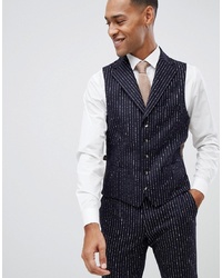 MOSS BROS Moss London Premium Skinny Waistcoat In 100% Wool Boucle Stripe