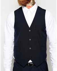 Asos Brand Slim Vest In Navy Pindot