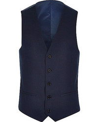 River Island Blue Slim Suit Vest