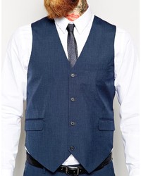 Asos Brand Slim Vest In Blue Pindot
