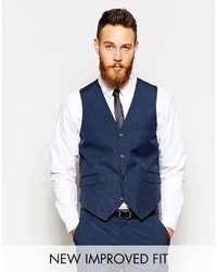Asos Brand Slim Vest In Blue Pindot