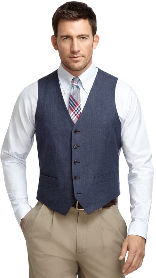 Brooks Brothers Navy Linen Herringbone Vest, $198 | Brooks Brothers ...