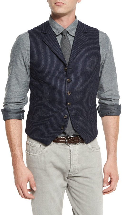 Brunello Cucinelli Chalk Stripe Wool Waistcoat, $1,145 | Neiman Marcus ...
