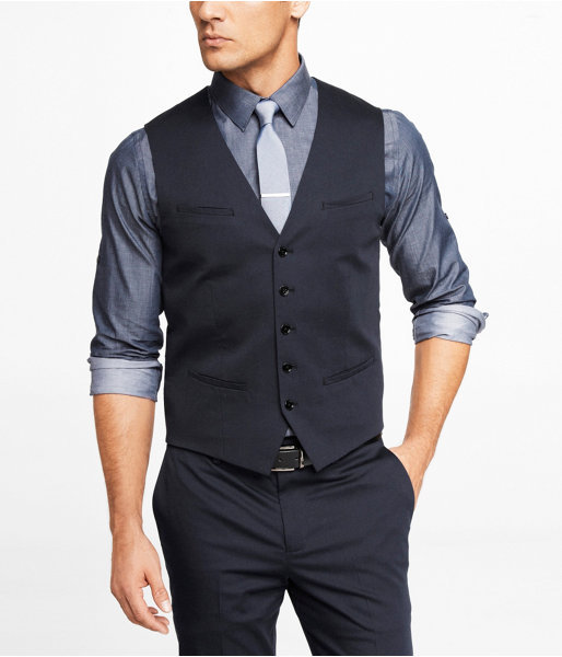 Express Navy Cotton Sateen Suit Vest, $79 | Express | Lookastic
