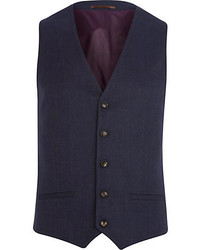 River Island Navy Blue Single Breasted Vest