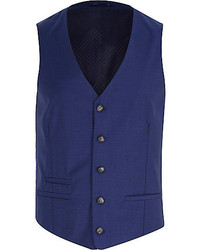 River Island Navy Blue Wool Blend Button Up Vest