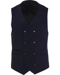 River Island Navy Double Breasted Wool Blend Vest