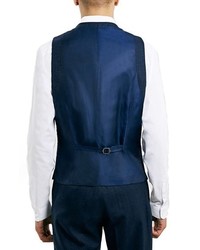 Topman Navy Textured Wool Blend Vest