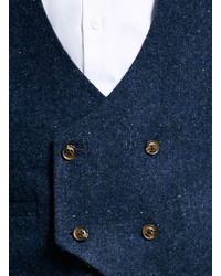 Topman Navy Wool Blend Textured Waistcoat