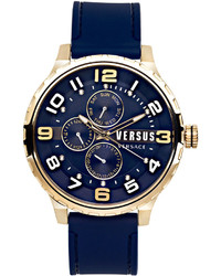 Versus By Versace 50mm Globe Oversized Chronograph Watch Goldenblue